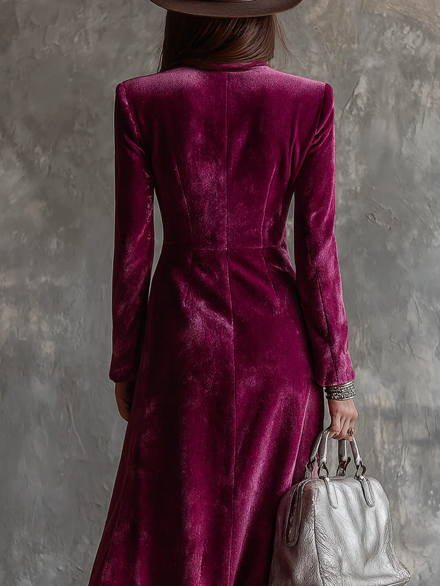 Silvia | Abito Maxi Blazer Lungo in Velluto Viola