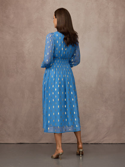Sonia | Abito Lurex a Maniche Lunghe - Blu
