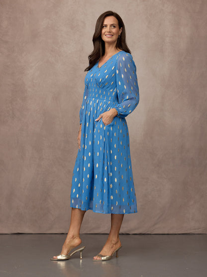 Sonia | Abito Lurex a Maniche Lunghe - Blu