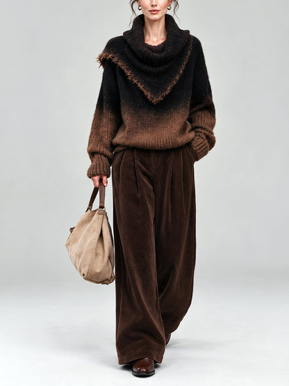 Barbara | Set di Felpa con Collo Alto in Ombre Marrone e Pantaloni a Gamba Larga in Velluto
