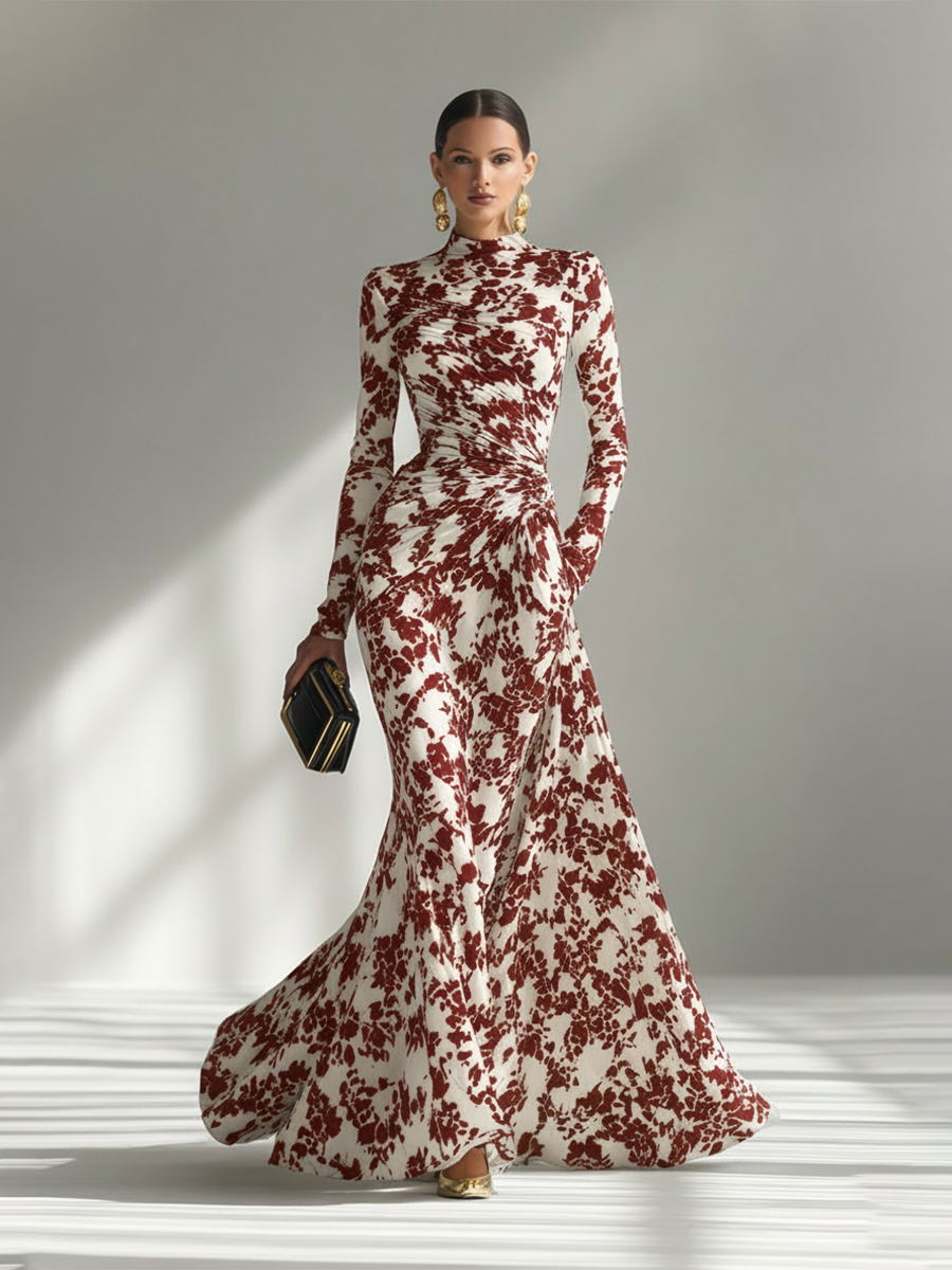 Simona | Abito avvolgente in misto stretch con motivo bianco e nero per donna
