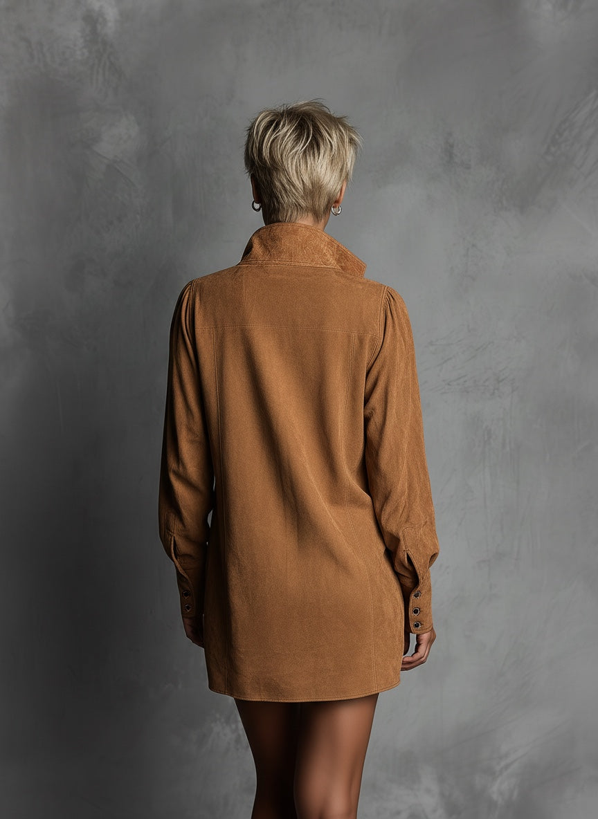 Silvanna | Abito Casual Lungo con Scollatura a V in Suede Embossed da Donna