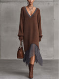 FIAMMA | Abito midi in maglia di mohair marrone cioccolato con orlo in pizzo