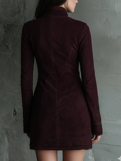Luisa | Mini Abito in Suede Vintage con Ricamo e Pizzo