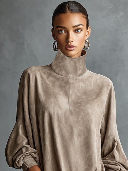 Samaria | Abito Mini in Finta Pelle Suede con Collo Alto e Vestibilità Larga per Donne