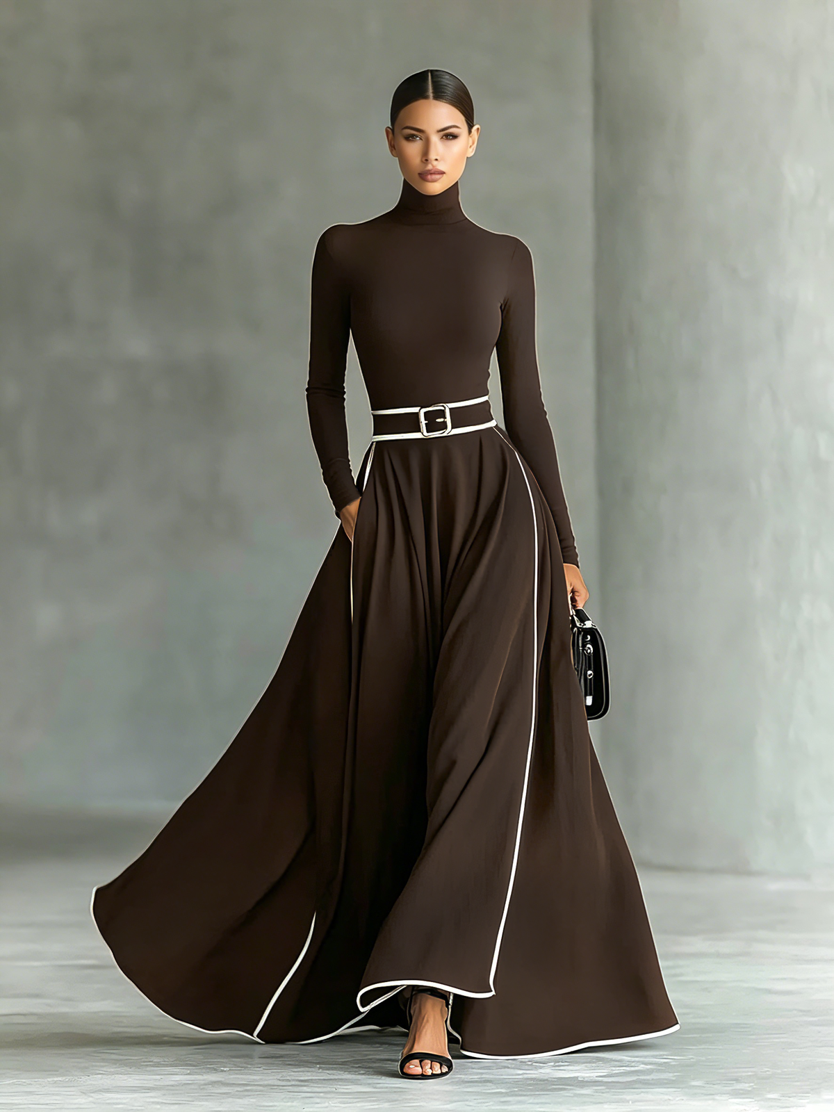 Susanna | Abito Maxi con Profili a Contrasto e Cintura
