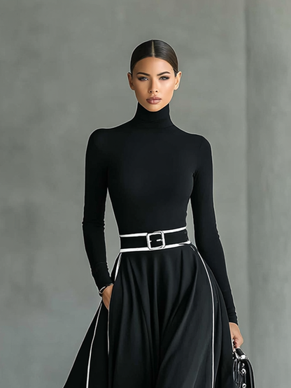 Susanna | Abito Maxi con Profili a Contrasto e Cintura