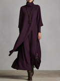 Cinzia | Abito Maxidress Elegante in Jersey di Cotone Mistoe Plum con Drappeggio e Ricami