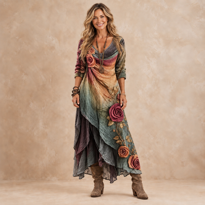 Rosalie | Vestito lungo bohemien con fiori e strati