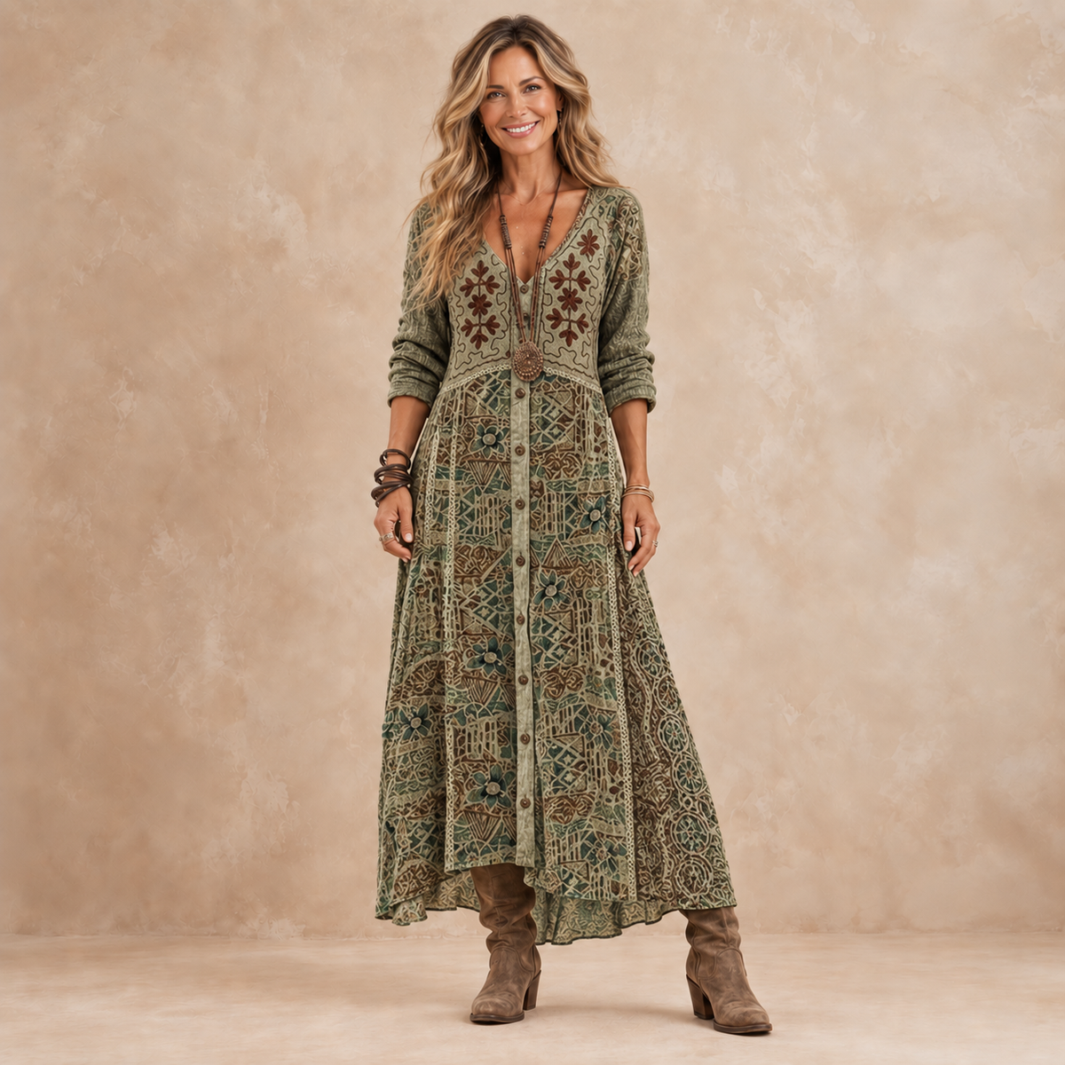 Maribel | Abito lungo con stampa botanica