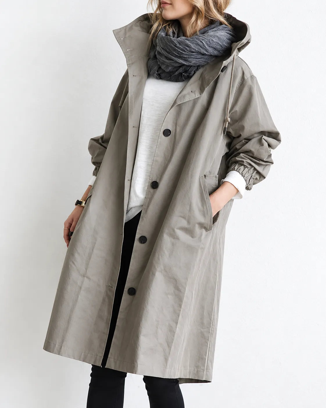 Maisie | Cappotto Oversize con Cappuccio e Bottoni