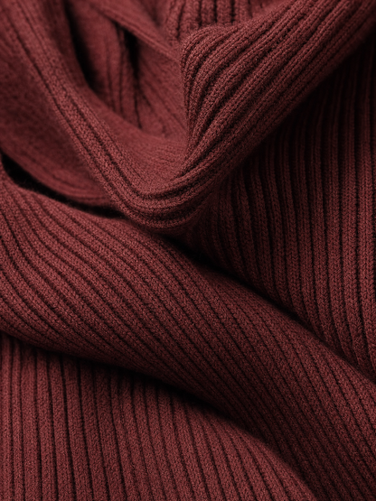 Cintia | Abito midi in maglia a maniche lunghe con scollo a V e colletto alto, slim fit, con cintura