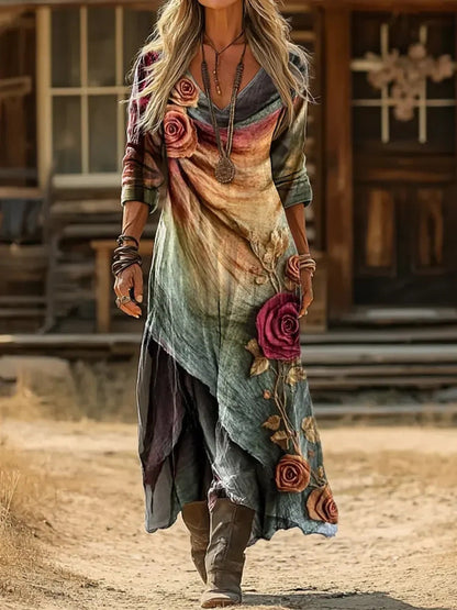 Rosalie | Vestito lungo bohemien con fiori e strati