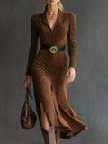 Dafne | Vestito Midi in Camoscio con Apertura