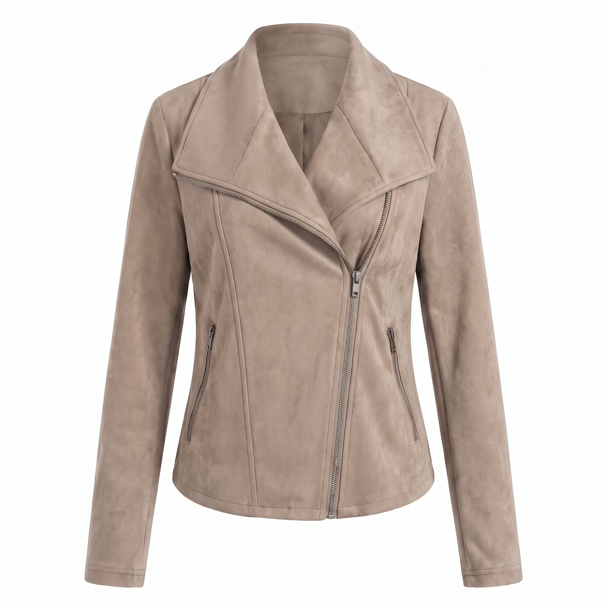 Corinna | Giacca Biker Effetto Scamosciato con Zip Asimmetrica