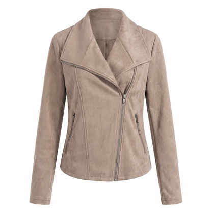 Corinna | Giacca Biker Effetto Scamosciato con Zip Asimmetrica
