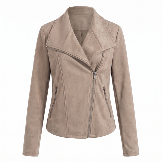 Corinna | Giacca Biker Effetto Scamosciato con Zip Asimmetrica