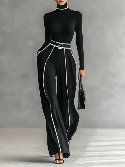 Emma | Completo Elegante con Collo Alto e Pantaloni Larghi