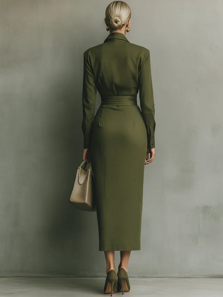 Livia | Maxi Dress in Cotone Verde Militare