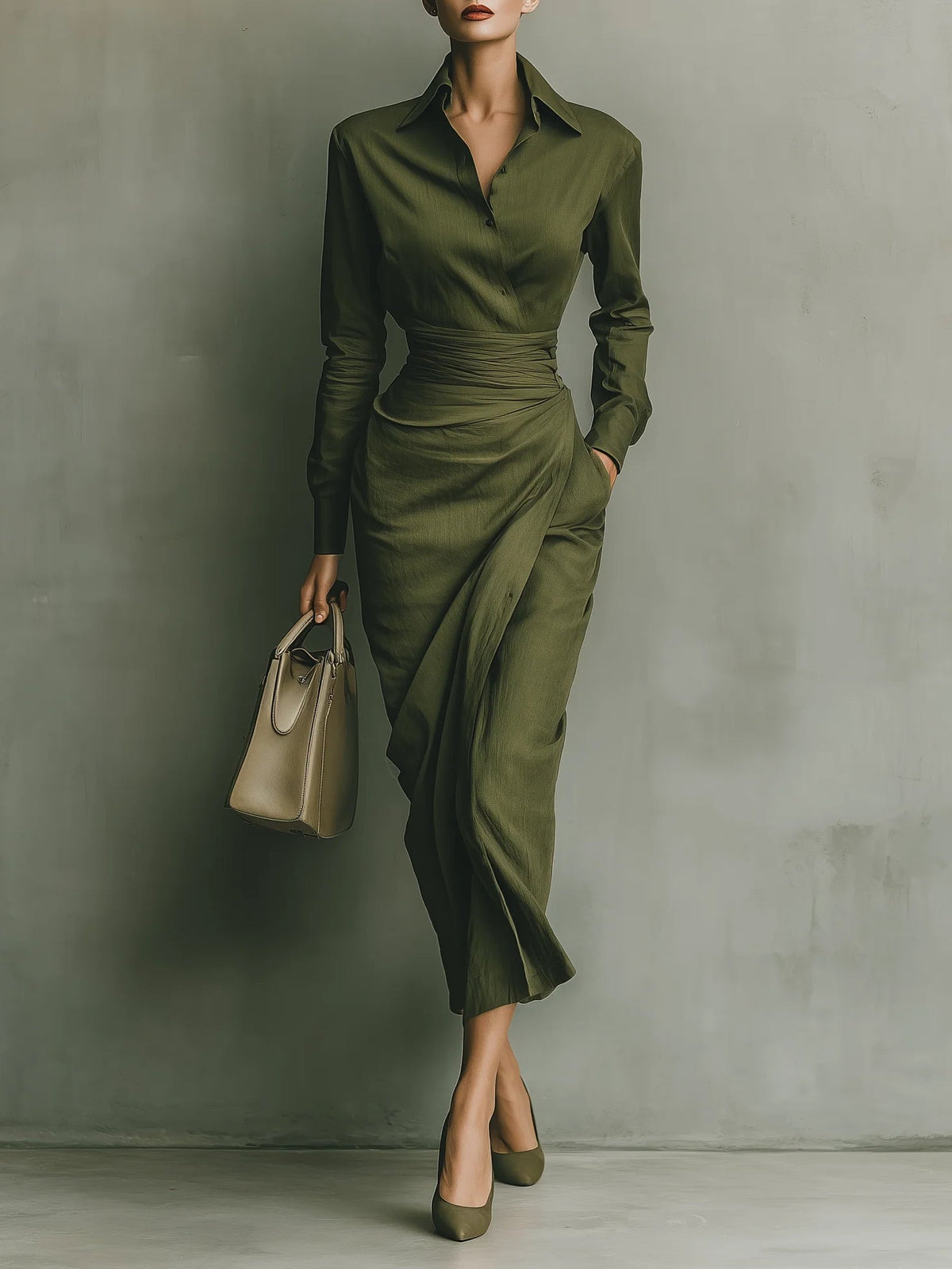 Livia | Maxi Dress in Cotone Verde Militare