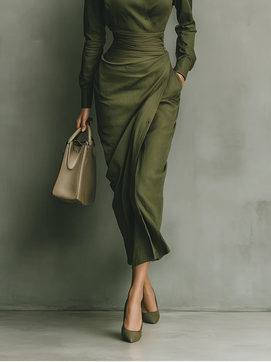 Livia | Maxi Dress in Cotone Verde Militare