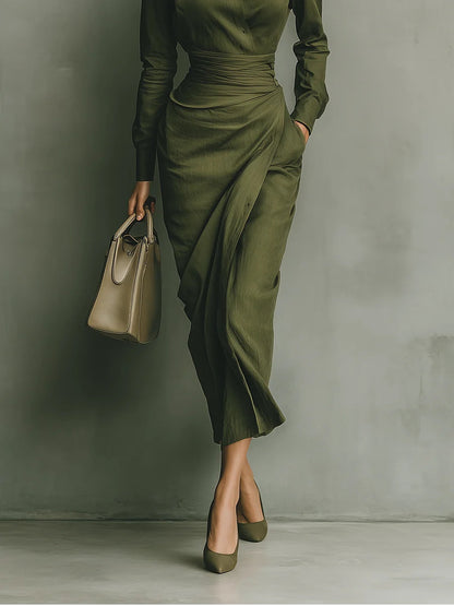 Livia | Maxi Dress in Cotone Verde Militare
