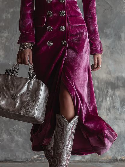 Silvia | Abito Maxi Blazer Lungo in Velluto Viola