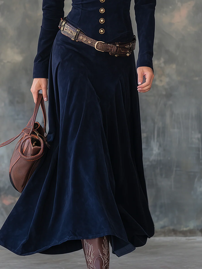 Greta | Vestito Maxi in Camoscio con Bottoni