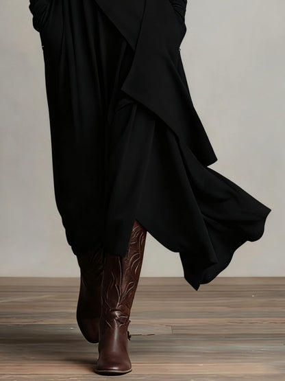Mariangela | Vestito Maxi Plissettato Asimmetrico Viola con Collo Alto (Collana non inclusa)