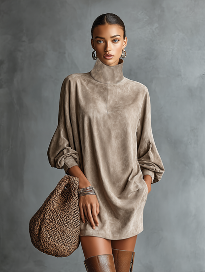 Samaria | Abito Mini in Finta Pelle Suede con Collo Alto e Vestibilità Larga per Donne