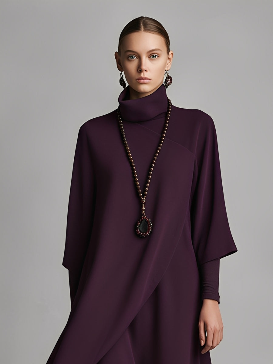 Cinzia | Abito Maxidress Elegante in Jersey di Cotone Mistoe Plum con Drappeggio e Ricami