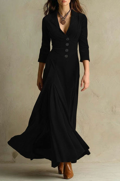 Miranda | Abito lungo in velluto elegante retro marrone con colletto
