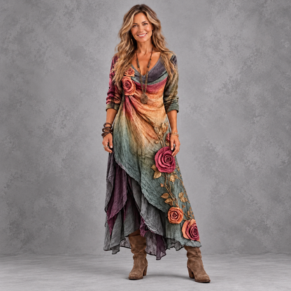 Rosalie | Vestito lungo bohemien con fiori e strati