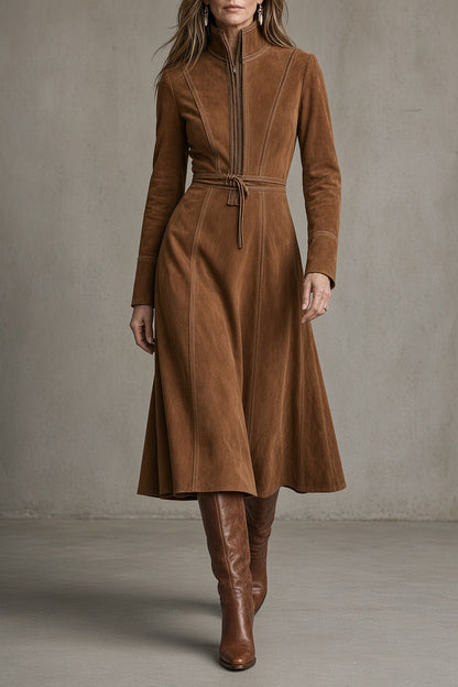 Ornella | Abito Midi con Collo Alto, Zip e Cintura