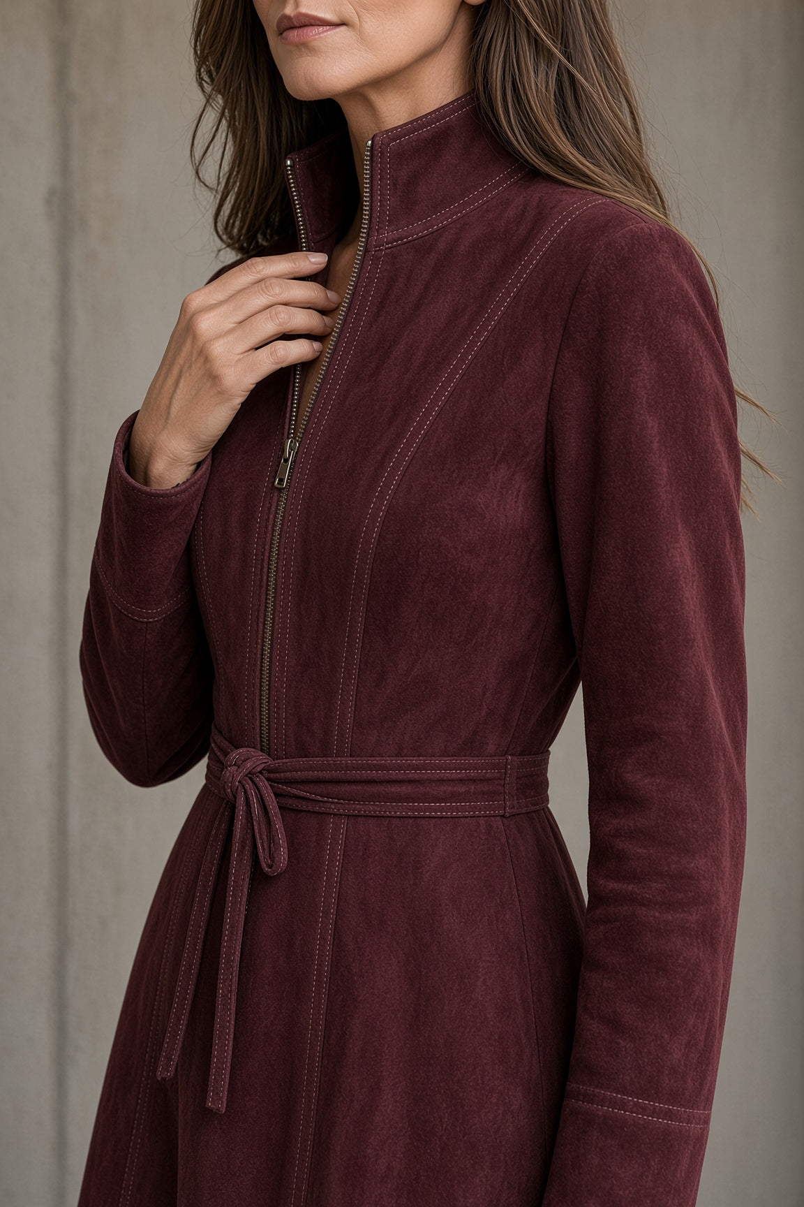 Ornella | Abito Midi con Collo Alto, Zip e Cintura