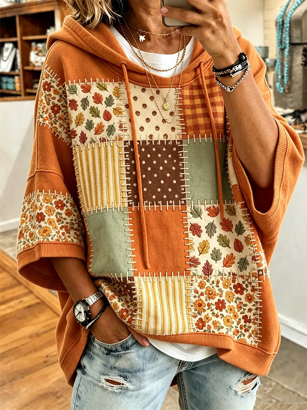 Corina | Felpa Oversized con Stampa Foglia d'Autunno