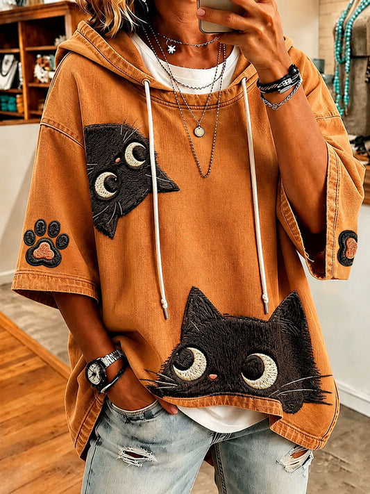 Ioana | Felpa Oversized con Stampa di Gatti Giocosa