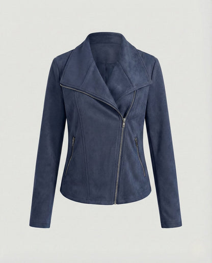 Corinna | Giacca Biker Effetto Scamosciato con Zip Asimmetrica
