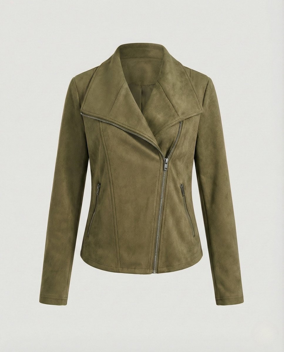Corinna | Giacca Biker Effetto Scamosciato con Zip Asimmetrica