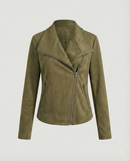 Corinna | Giacca Biker Effetto Scamosciato con Zip Asimmetrica