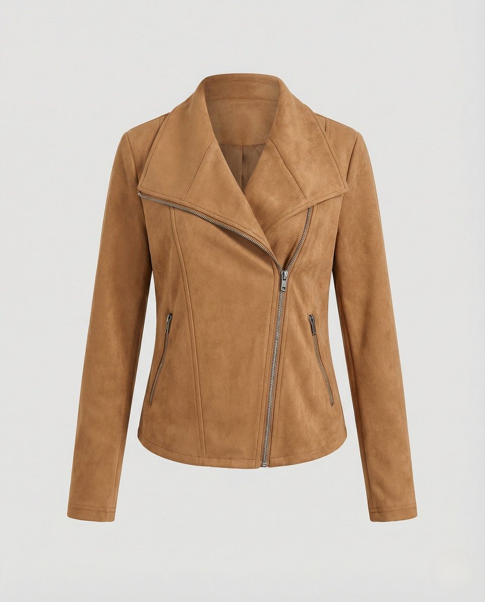 Corinna | Giacca Biker Effetto Scamosciato con Zip Asimmetrica