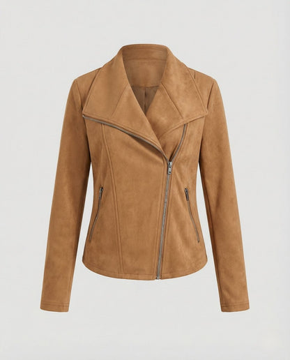 Corinna | Giacca Biker Effetto Scamosciato con Zip Asimmetrica