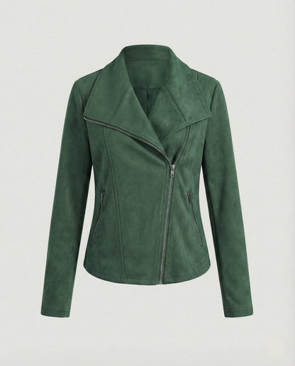 Corinna | Giacca Biker Effetto Scamosciato con Zip Asimmetrica