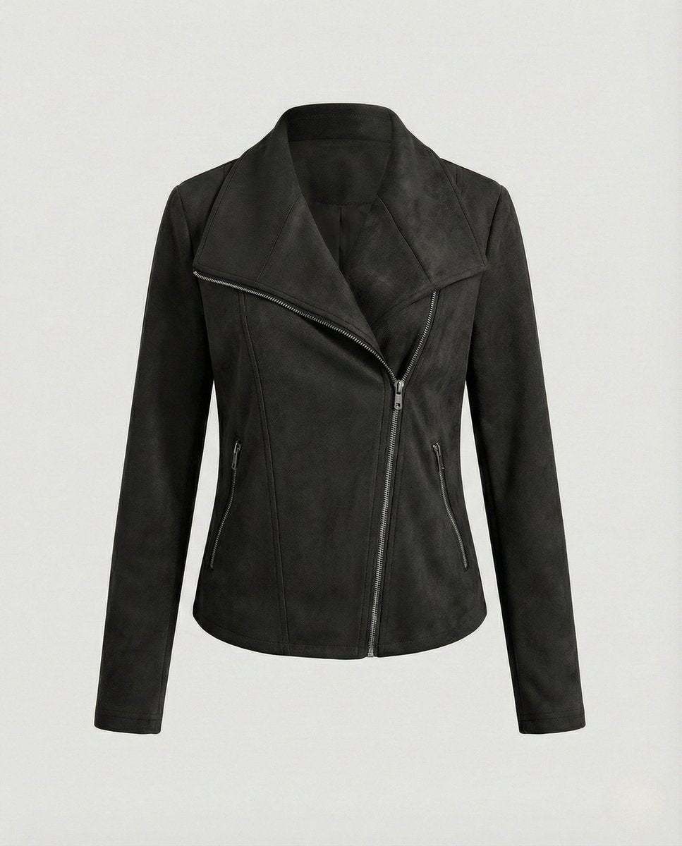 Corinna | Giacca Biker Effetto Scamosciato con Zip Asimmetrica