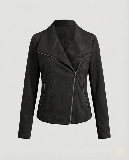 Corinna | Giacca Biker Effetto Scamosciato con Zip Asimmetrica