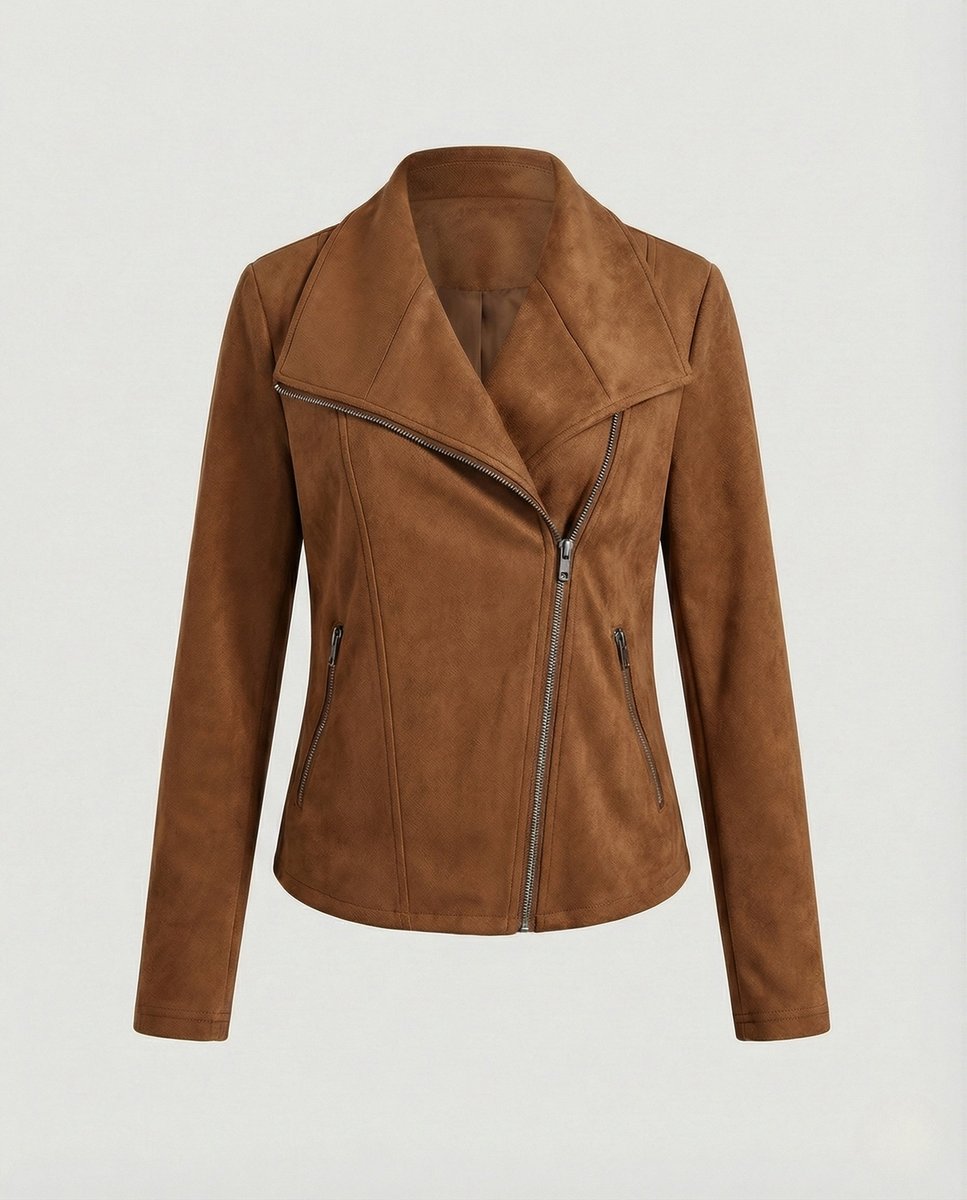 Corinna | Giacca Biker Effetto Scamosciato con Zip Asimmetrica