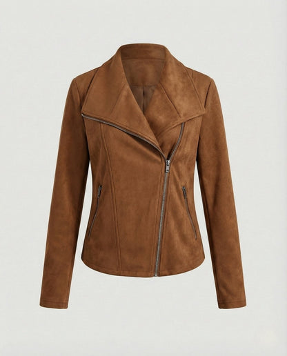 Corinna | Giacca Biker Effetto Scamosciato con Zip Asimmetrica